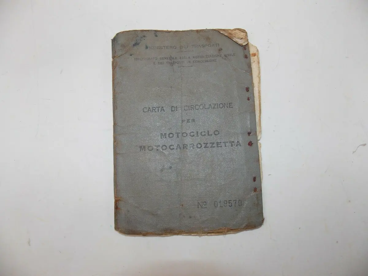 1959 Ducati 125 Italian Owner Certificate Carta Circolazione Motorcycle Document 1