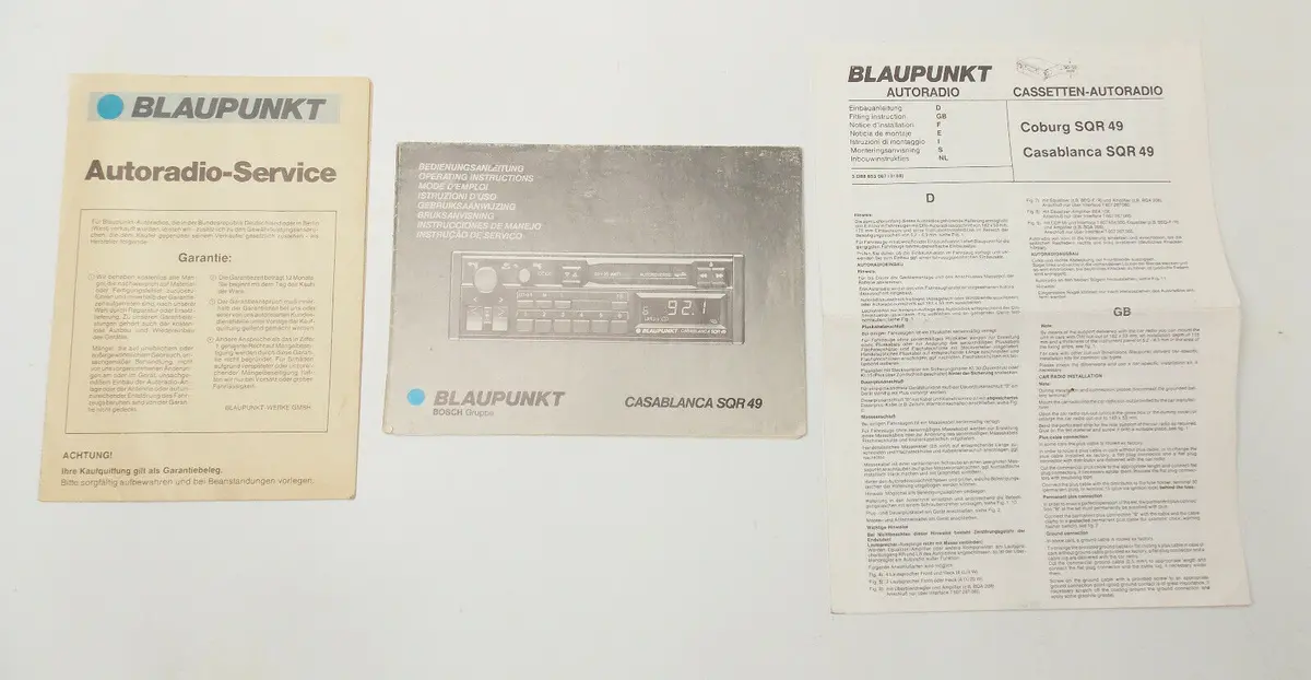 1989 Blaukpunt Casablanca Sqr49 User Installation Manual Porsche Mercedes Audi 1