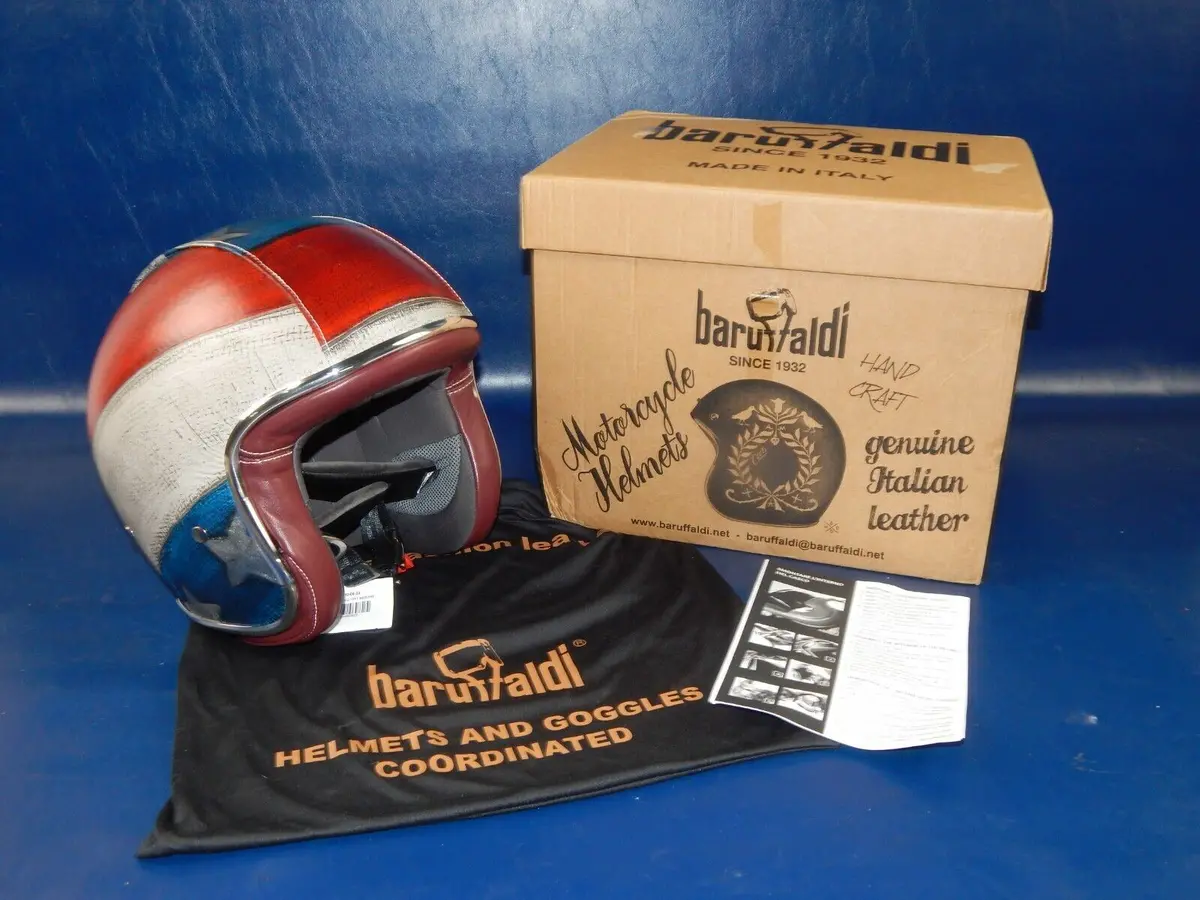 Baruffaldi Helmet American Flag White Blue Red Leather Harley Custom Race Italy 1
