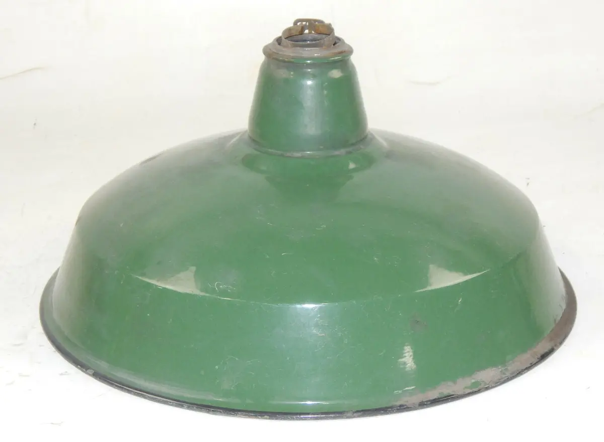 Vintage Metal Shop Light Shades Green Porcelain Enamel D=14" Garage Industrial L 1
