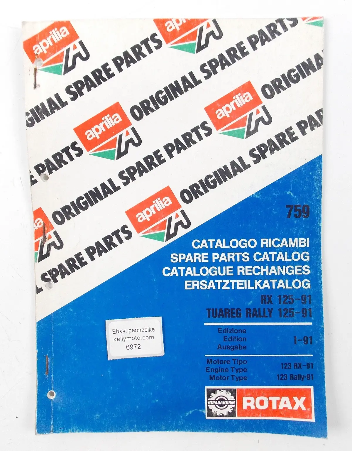 Aprilia Rx 125/Tuareg Rally 125 1991 Spare Parts Catalog Book Manual 759 1