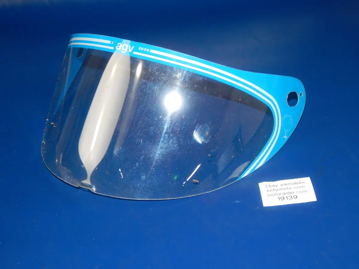Vintage Motorcycle Helmet Agv V 2000 Clear Visor Shield Screen Blue Italy 1