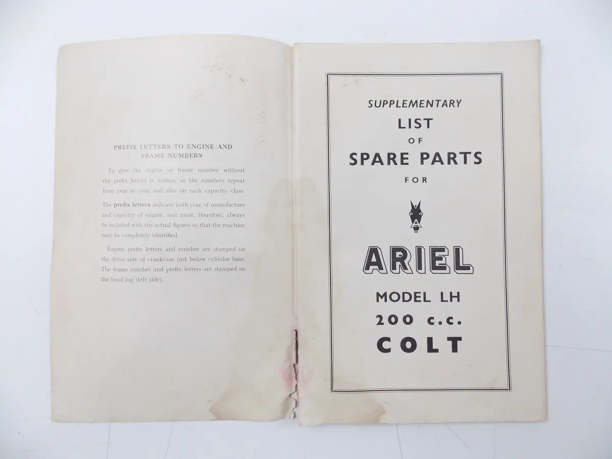 Ariel 1955 Lh 200 Colt | Vh 500 Hunter | Kh 500 Supplementary List Spare Parts 2
