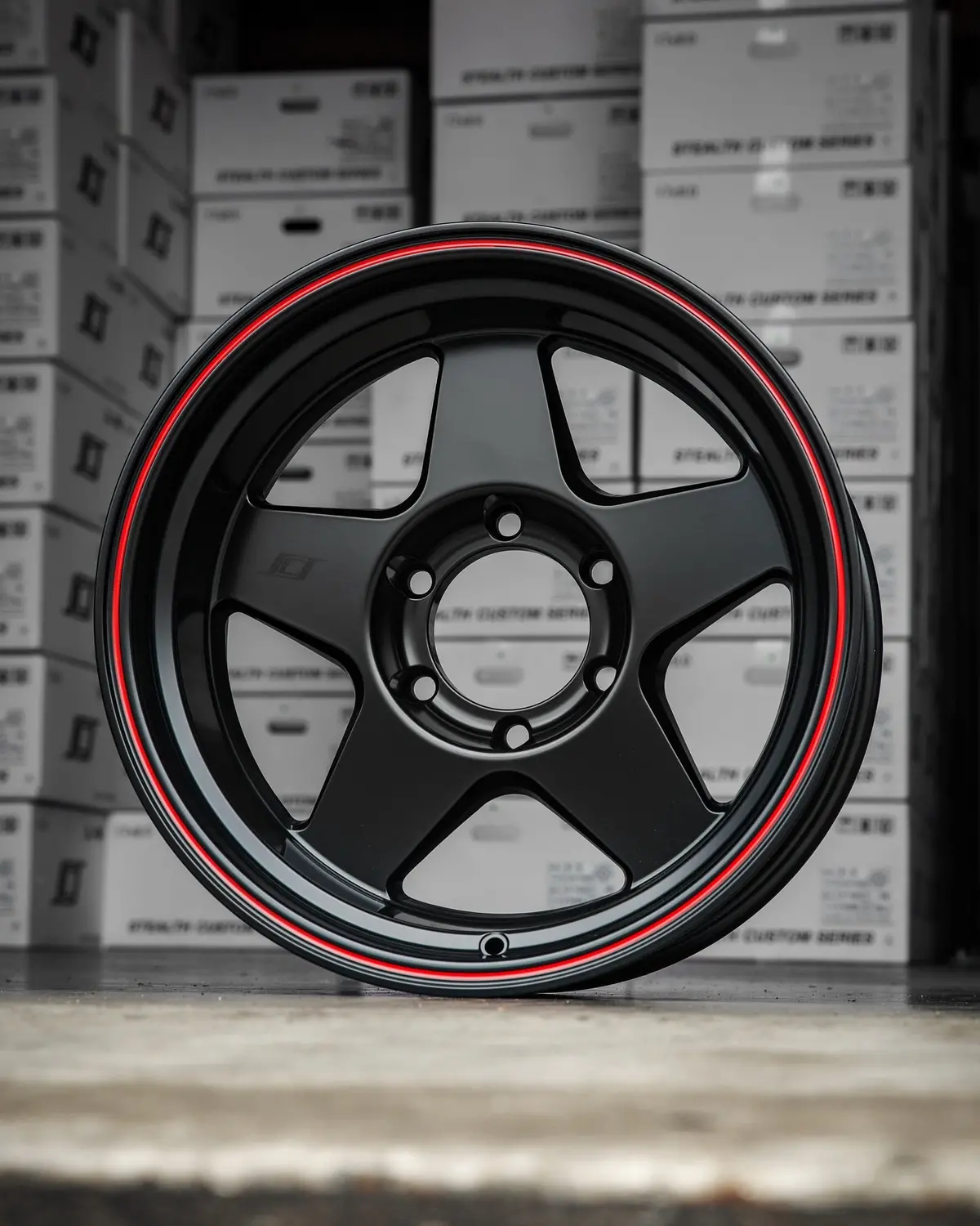 Stealth Custom Series Gen5 17X8.5 +20 Matte Jet Black W/ Red Stripe Set Of 4 1