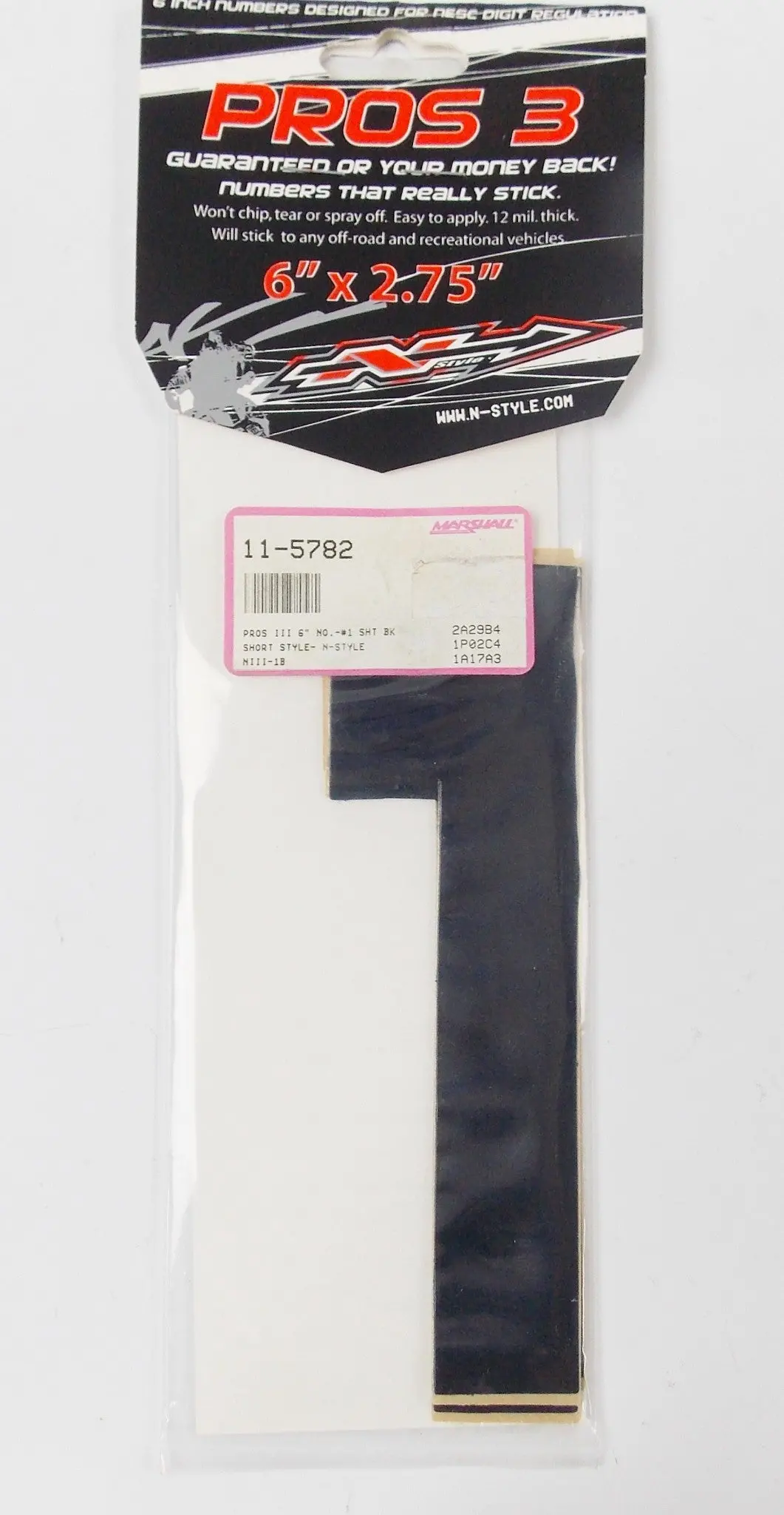 Pros 3 Front/Side Panel 6"X2.75" Black Numbers Sticker Set "1" 11-5782 | Niii-1B 1