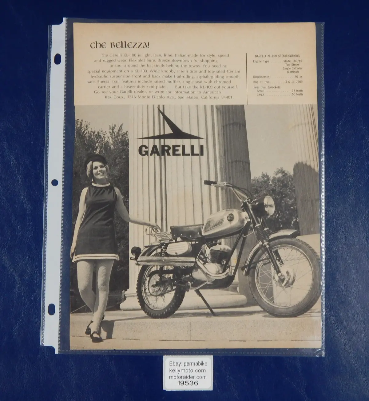 1960'S Garelli Gipsy Kl-100 Advertisement Page Magazine Vintage Italy 1