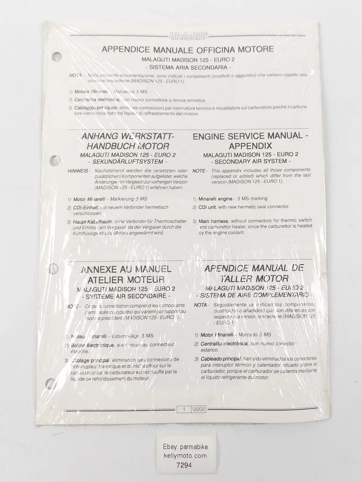 2002 Malaguti Madison 125-Euro 2 Manual Workshop Repair Book Appendix 1