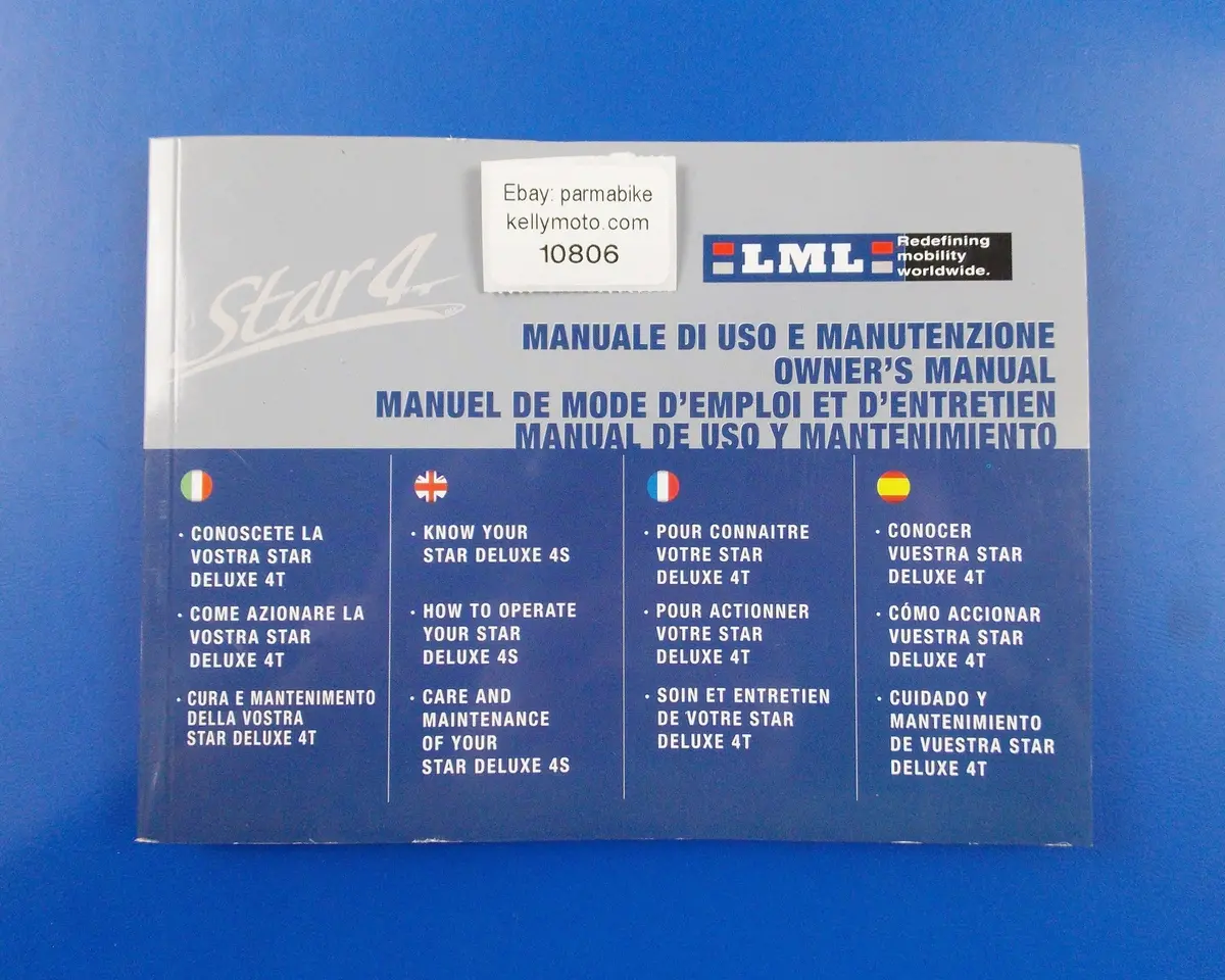 Lml Star Deluxe 4T Maintenance Owner Manual Italian/French/English/Spanish Book 1
