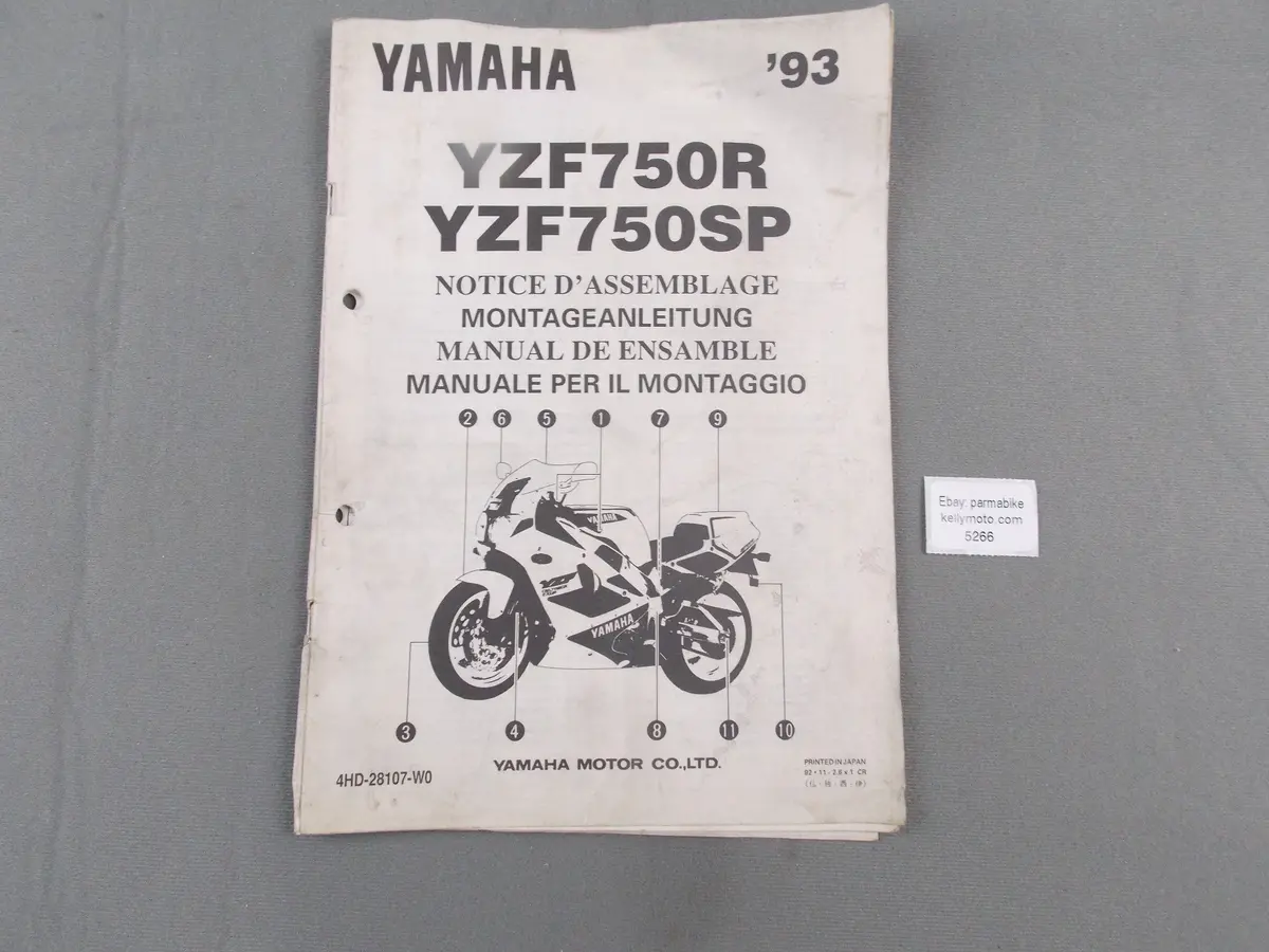 Yamaha 1993 Yzf750r Yzf750sp Assembly Manual French German Spanish 4Hd-28107-W0 1