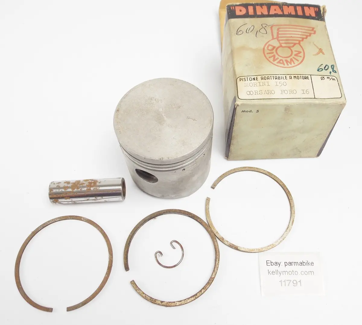 Nos Dinamin Piston + Rings + Pin + Clips Set Cpl. D. 60.8 Mm Morini Corsaro 150 1