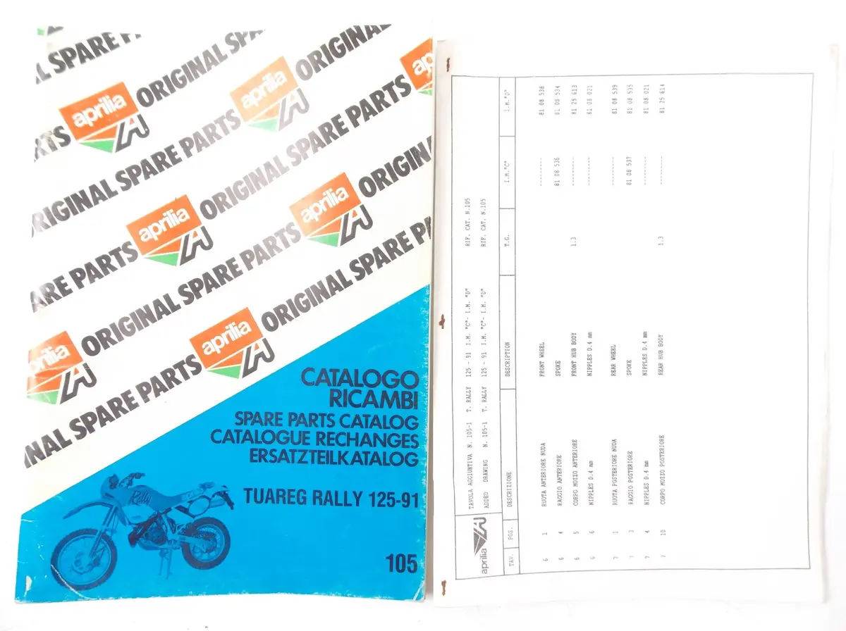 Aprilia Tuareg Rally 125 1991 Spare Parts Catalog Book Manual 105 2