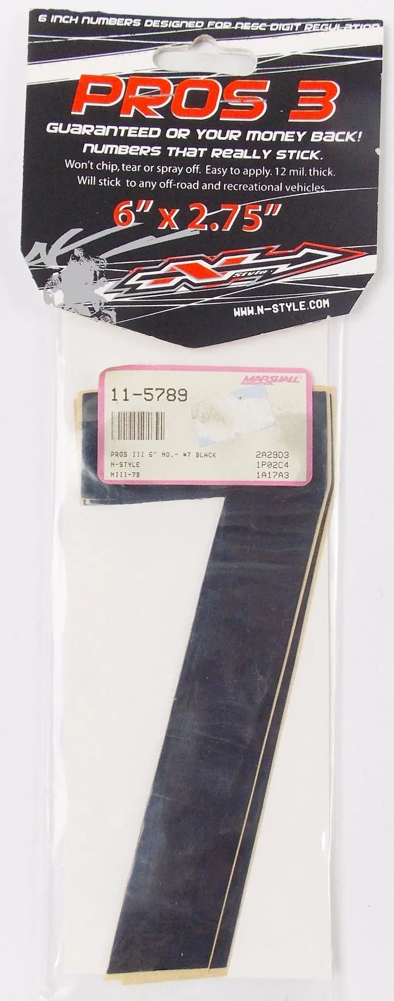 N-Style Front/Side Panel 6"X2.75" Black Number "7" Sticker Set Of 3 11-5789 1