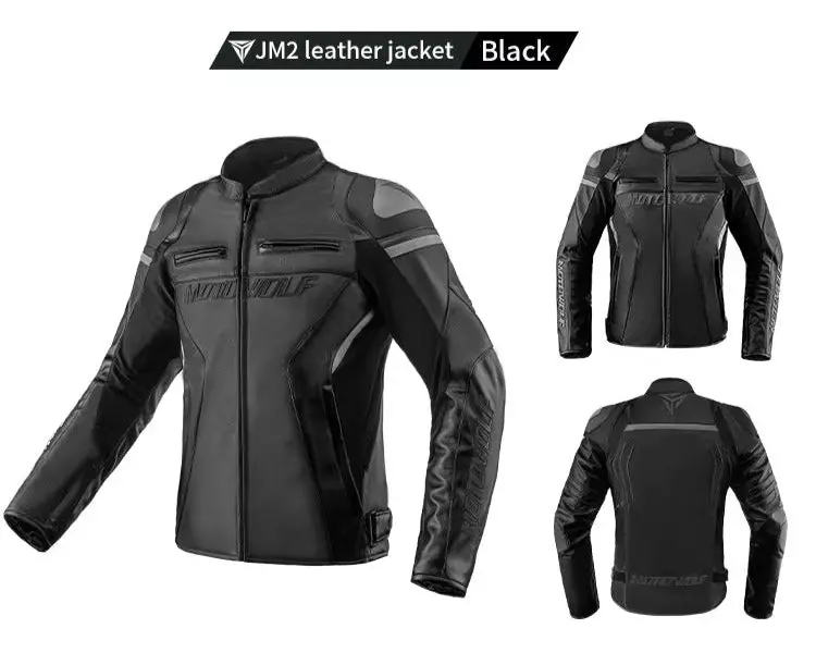 Motowolf Jm2 Motorcycle Leather Jacket Windproof Motorcycle Leather Jacket Outdoor Anti-Fall Wear-Resistant Motorcycle Leather Jacket (Black & White) 1