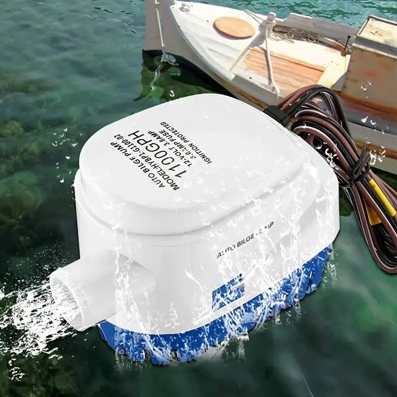 Automatic 12V/24V Submersible Boat Bilge Pump 1100Gph With Built-In Float Switch - Water-Cooled Motor, Dry-Run Protection, Low Noise, High-Impact Housing For Marine Safety, Boat Maintenance, 1