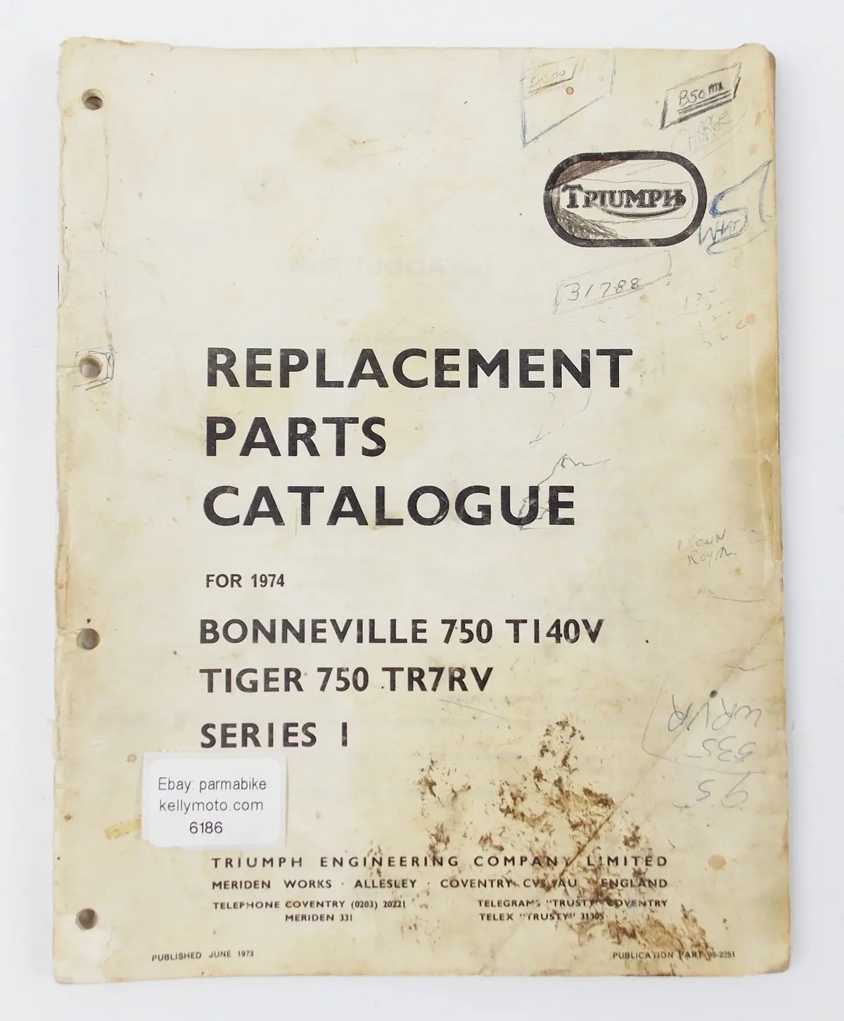 Triumph 1974 Bonneville 750-Ti40v/Tiger 750-Tr7rv Replacement Parts Catalogue 1