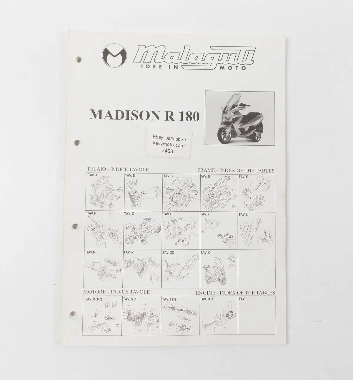 Oem Malaguti Madison R 180 Spare Parts Catalog Manual Book Italian English 1