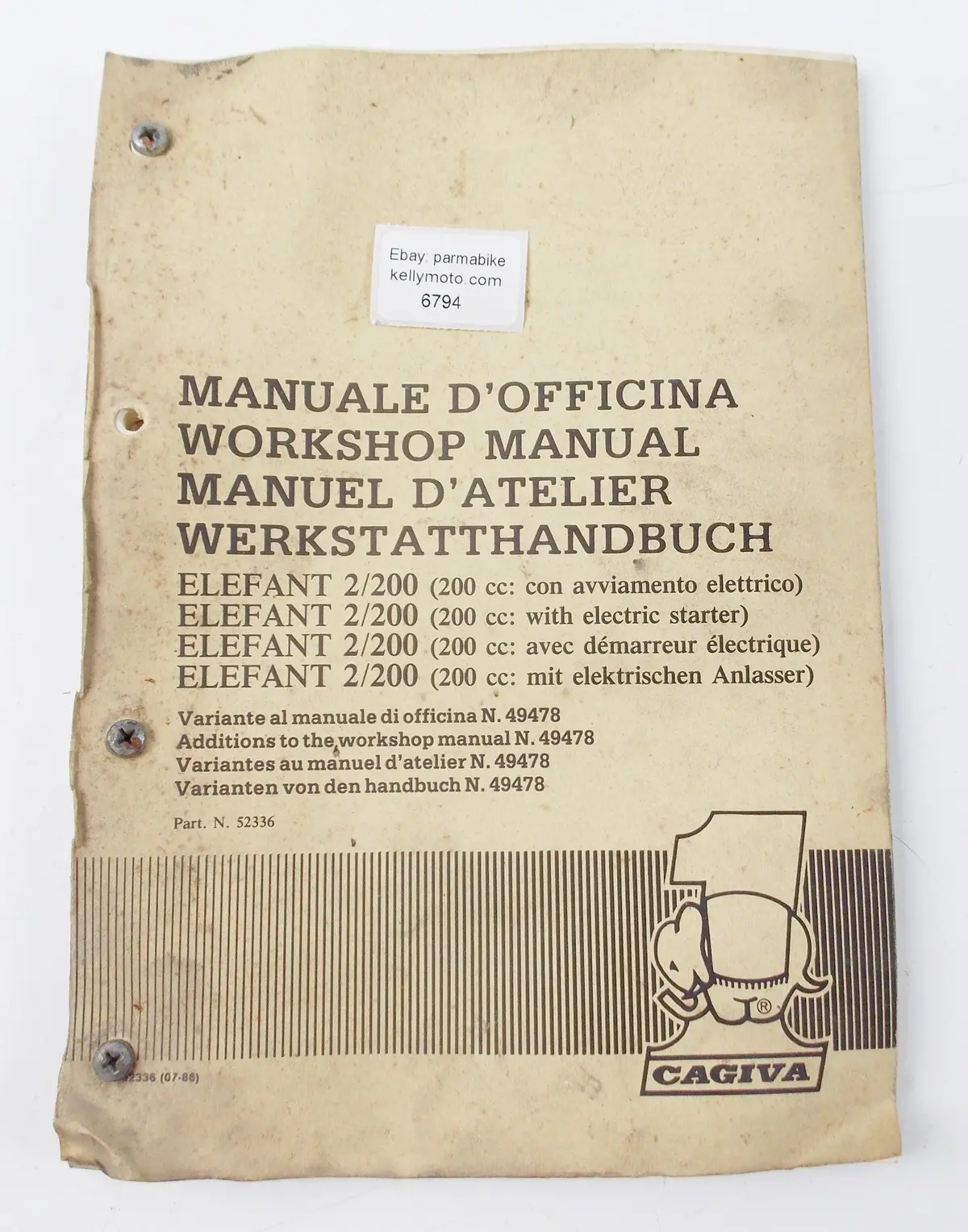 Cagiva Elefant-2 200Cc Motor Frame Workshop Manual Maintenance Repair Book 52336 1