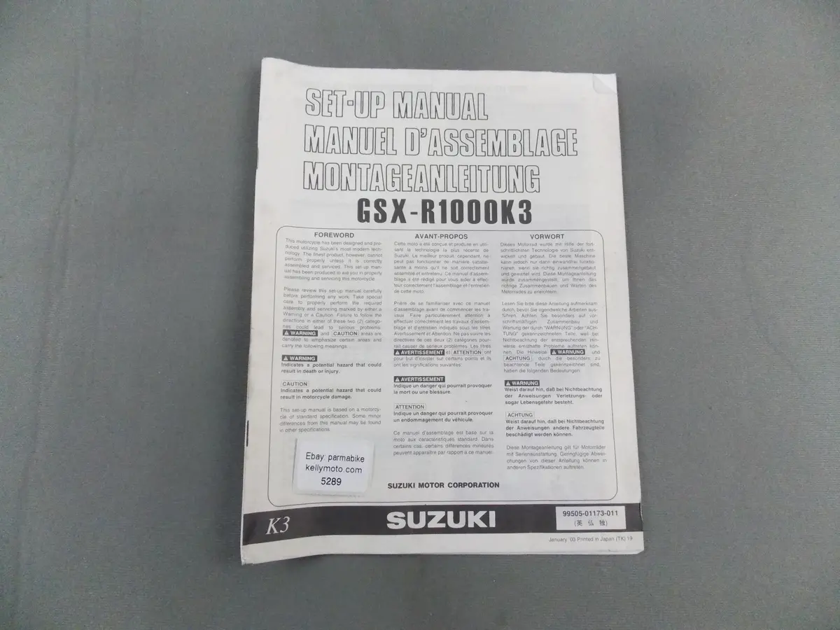 Suzuki Gsx-R1000k3 Set-Up Manual Book English French German 99505-01173-011 1