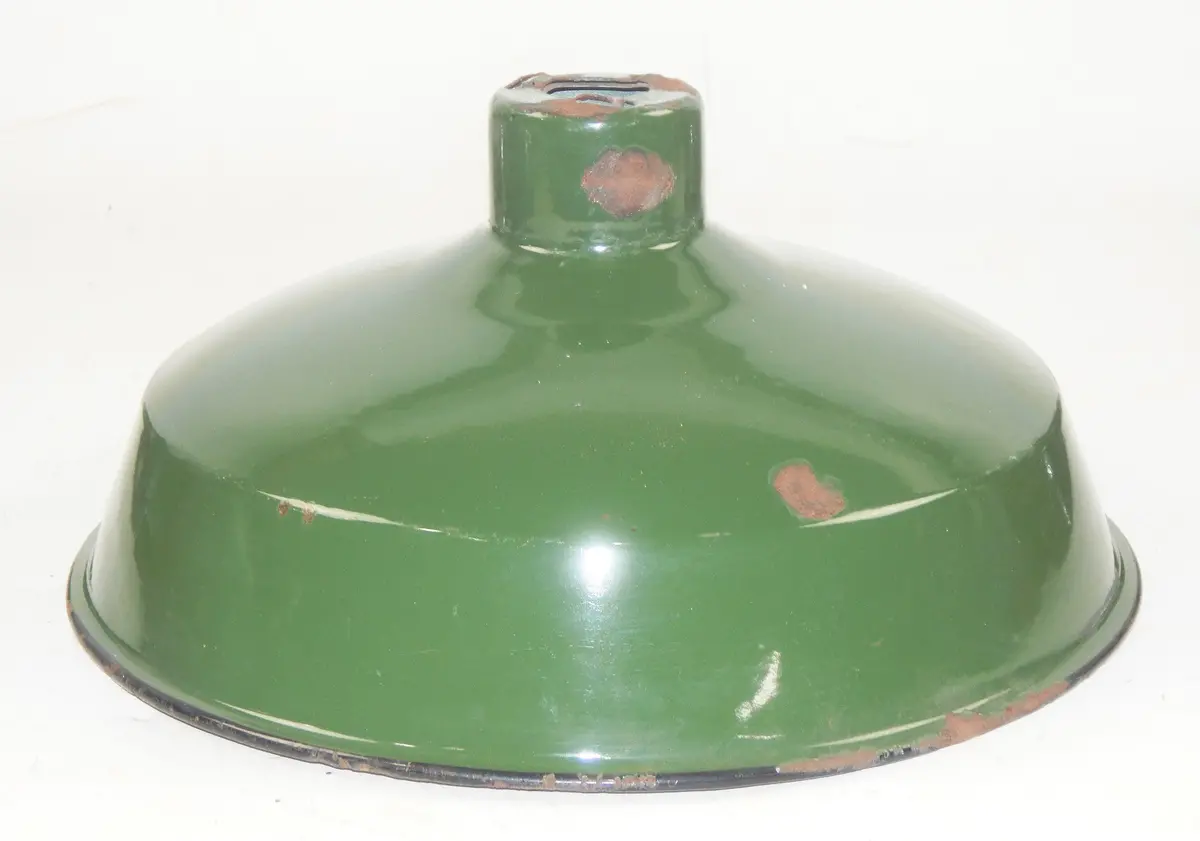 Vintage Metal Shop Light Shades Green Porcelain Enamel D=14" Garage Industrial B 1