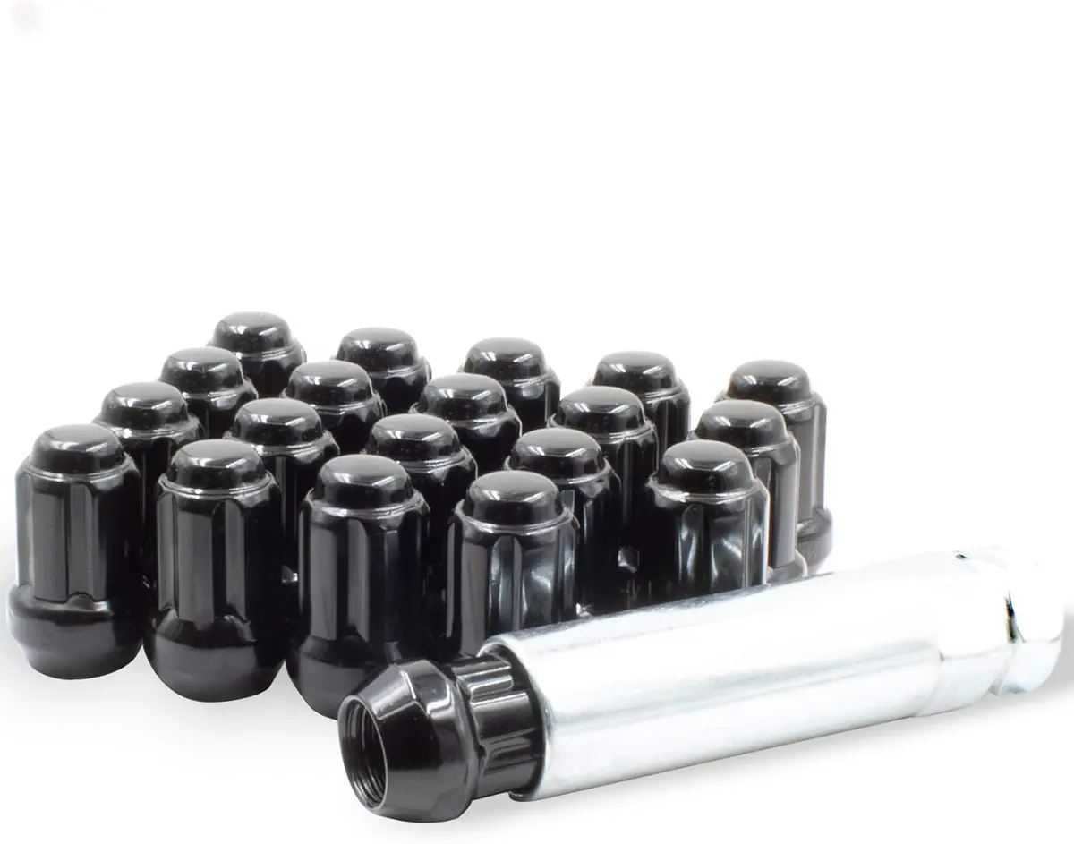 Set Of 24 Black Spline M14x1.5 Bulge Acorn 1.5" Lug Nut Kit With Key 31161700 (G4) 1