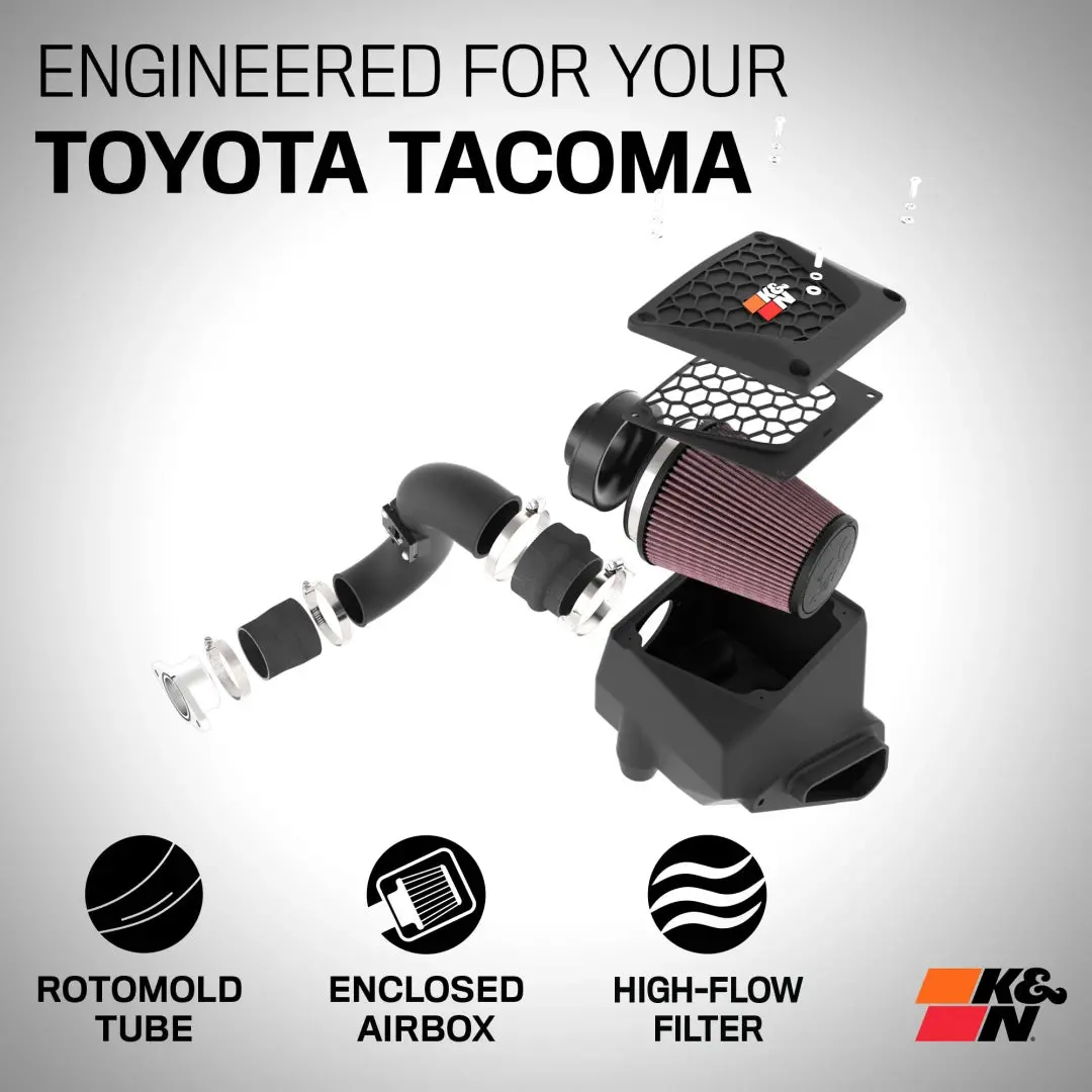 K&N Cold Air Intake System - High-Flow Air Filter, Roto-Mold Tube - 2024 Toyota Tacoma L4-2.4L Turbo 63-9043 2