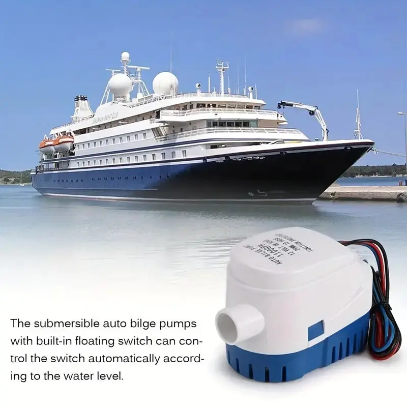 Automatic 12V/24V Submersible Boat Bilge Pump 1100Gph With Built-In Float Switch - Water-Cooled Motor, Dry-Run Protection, Low Noise, High-Impact Housing For Marine Safety, Boat Maintenance, 2