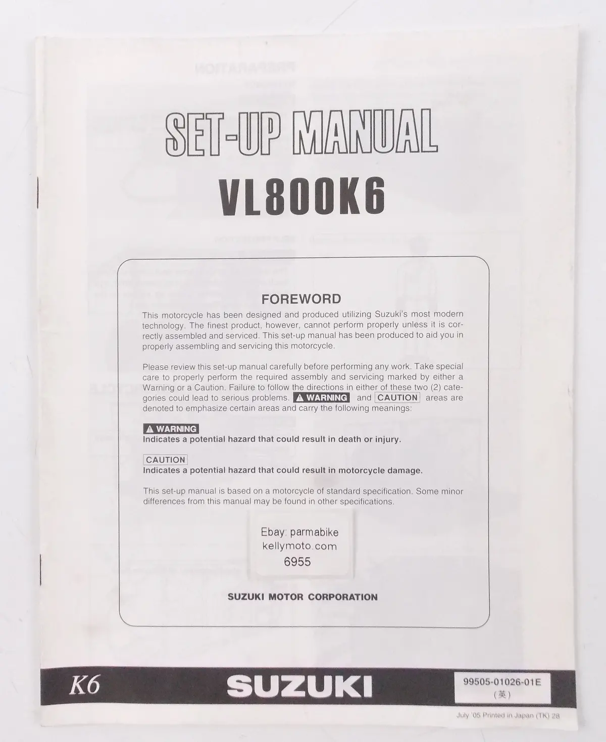 Suzuki 2005 Vl800k6 Set-Up Manual Pamphlet Brochure English 99505-01026-01E 1