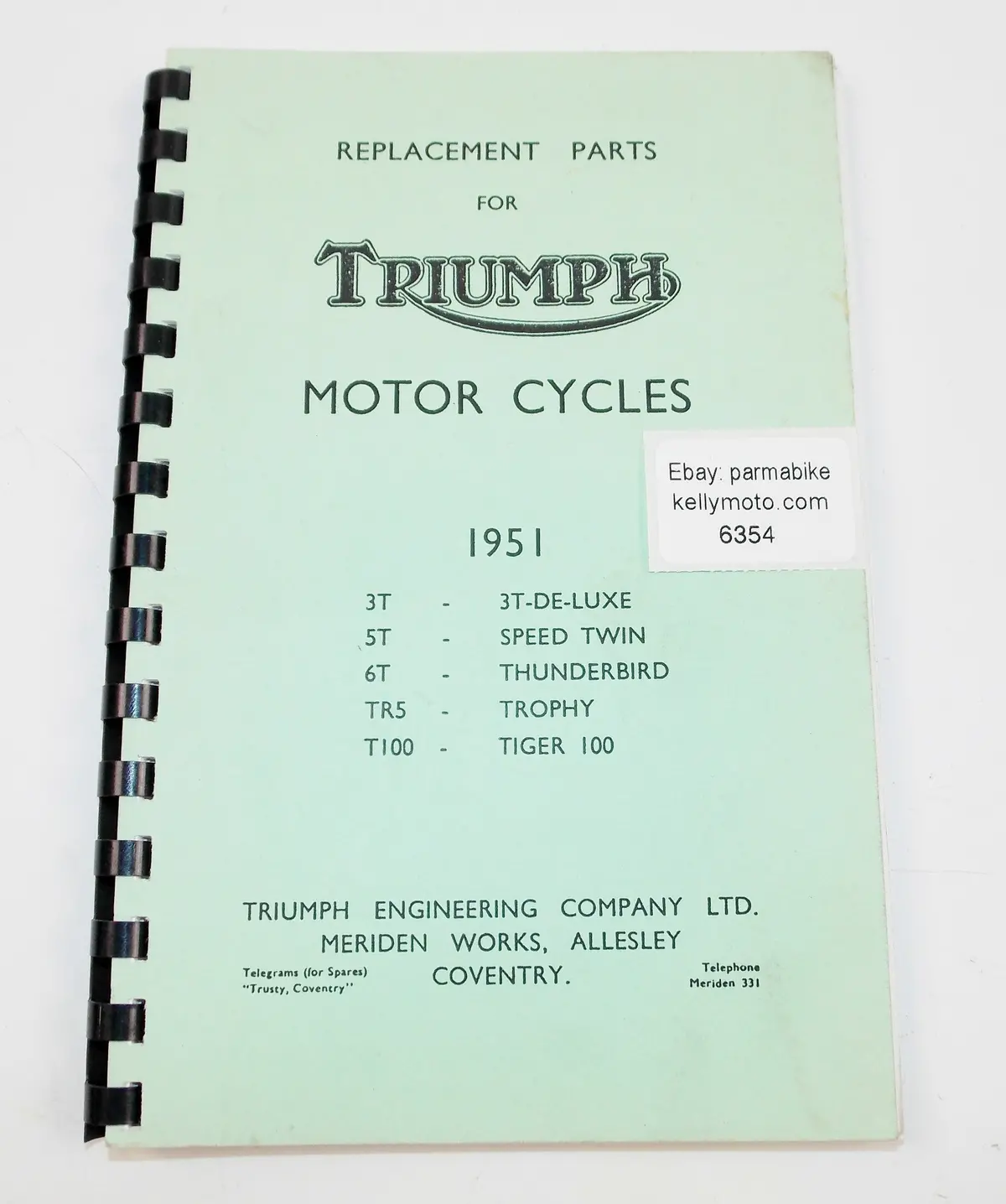 Triumph Motorcycles Replacement Parts Shop Manual Book 1951 - 3T 5T 6T Tr5 T100 1