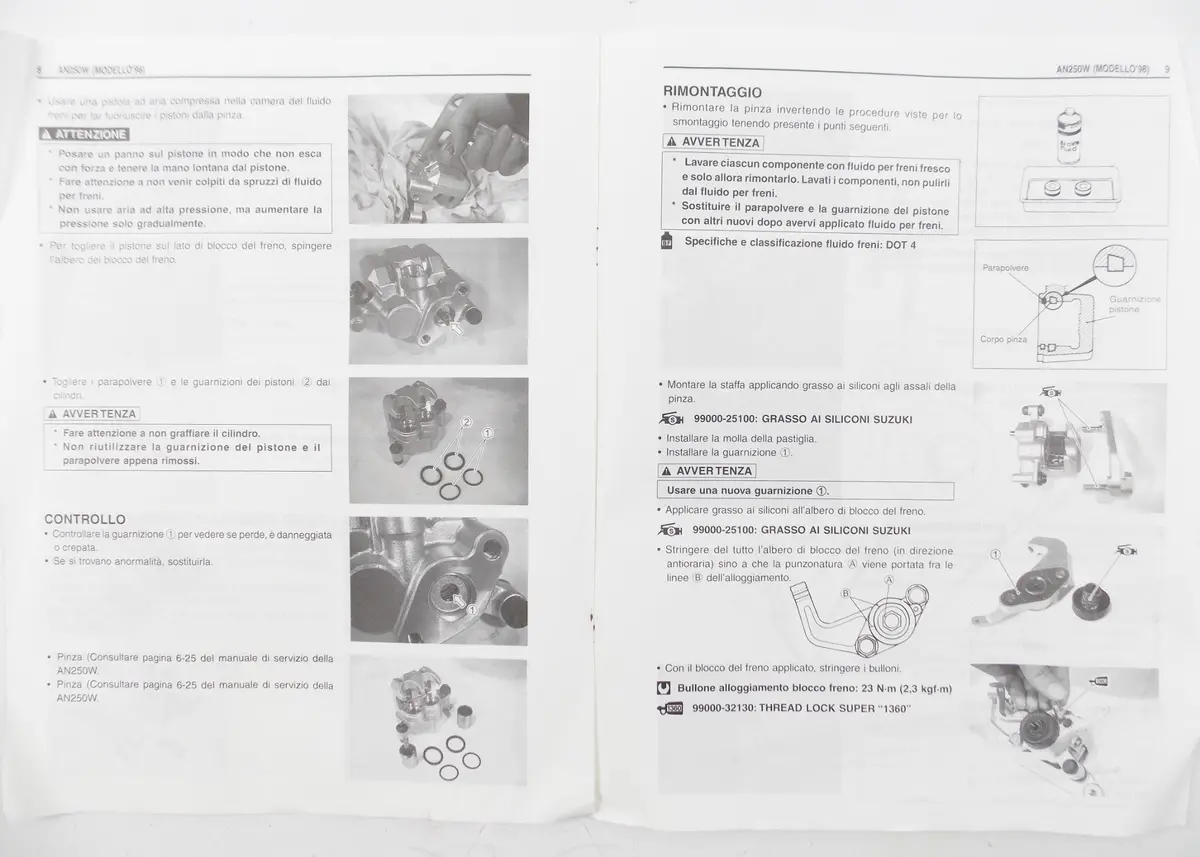 Suzuki An250 Supplement Service Manual Repair Book Italian 99501-32050-01B 2