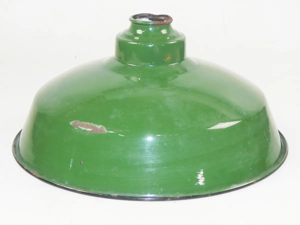 Vintage Metal Shop Light Shades Green Porcelain Enamel D=14" Garage Industrial C 1
