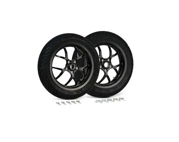 Complete Wheel Set (Front+Rear Incl. Mounting Kit) Bgm Pro Sport 13-Inch Gloss Black | Michelin City Grip 2 120+130/70-13 | Vespa Gts, Gts Super, Gtv, Sei Giorni, Gt 60, Gt, Gt L 125-300Cc 1