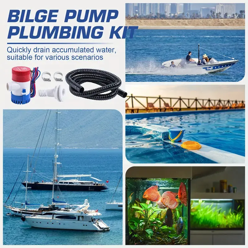 Bilge Pump Plumbing Kit, Electric Water Pump With 500 Gph, Stainless Steel &Amp; High-Reflective Polymer, Includes Pvc Hose, 2 Clamps, Thru Hull Fitting - No Battery Required For Yamaha Superjet 1