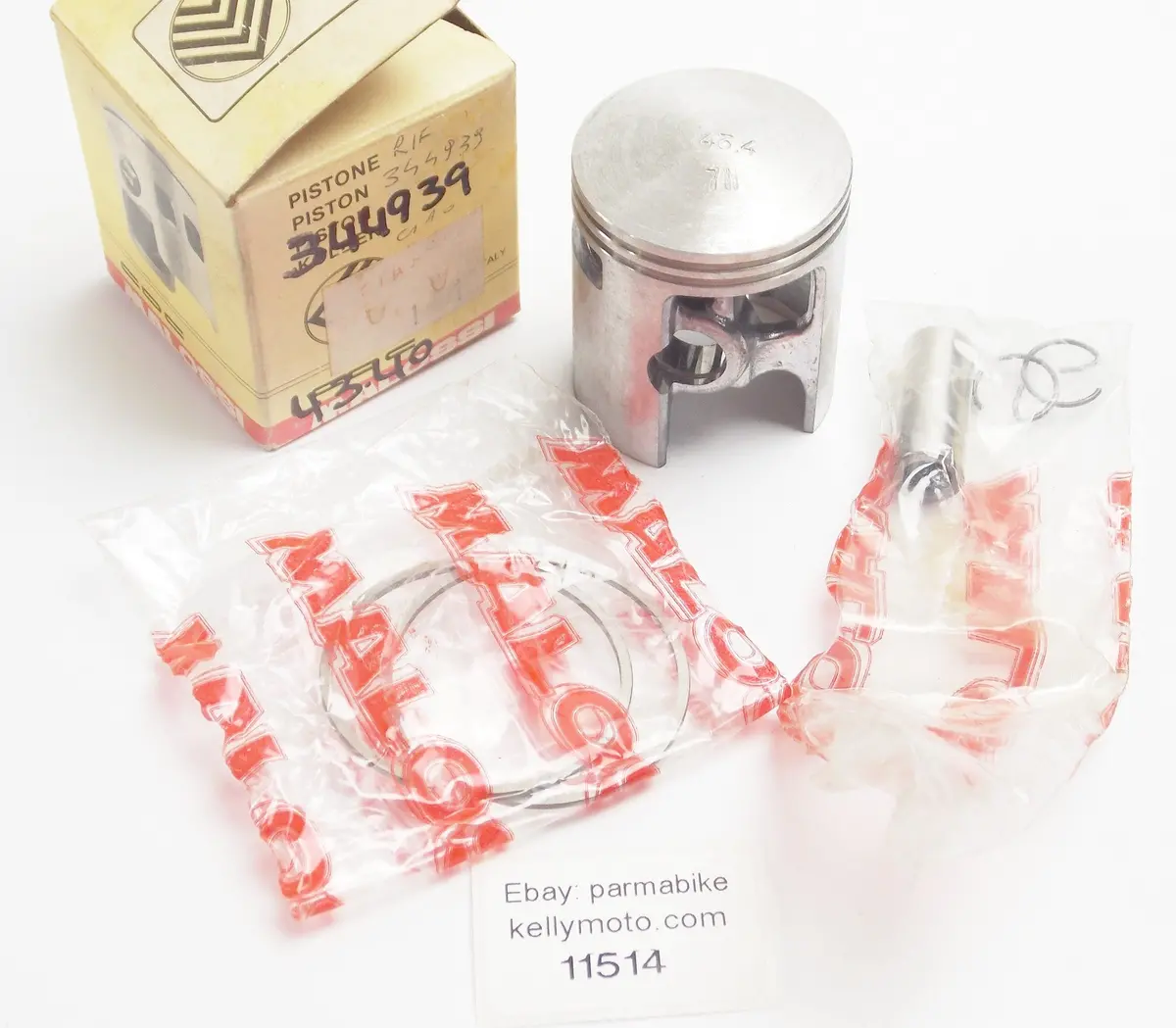 Nos Malossi 344939 Piston+Rings+Pin+Clips Set Cpl D 43.4Mm Piaggio Ciao/Si/Boxer 1
