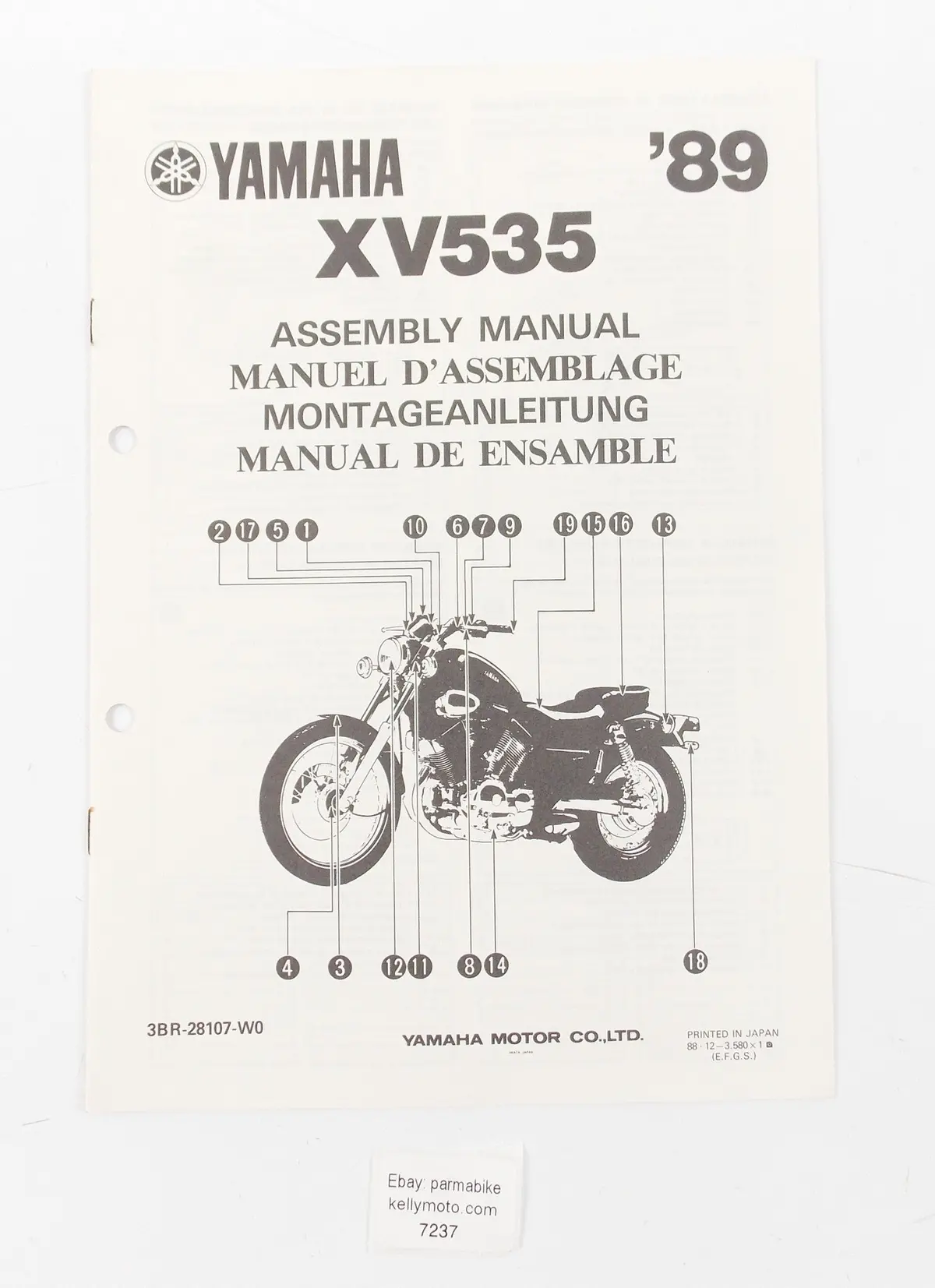 Oem Yamaha 1989 Xv535 Assembly Manual English, Italian, German 3Br-28107-W0 1