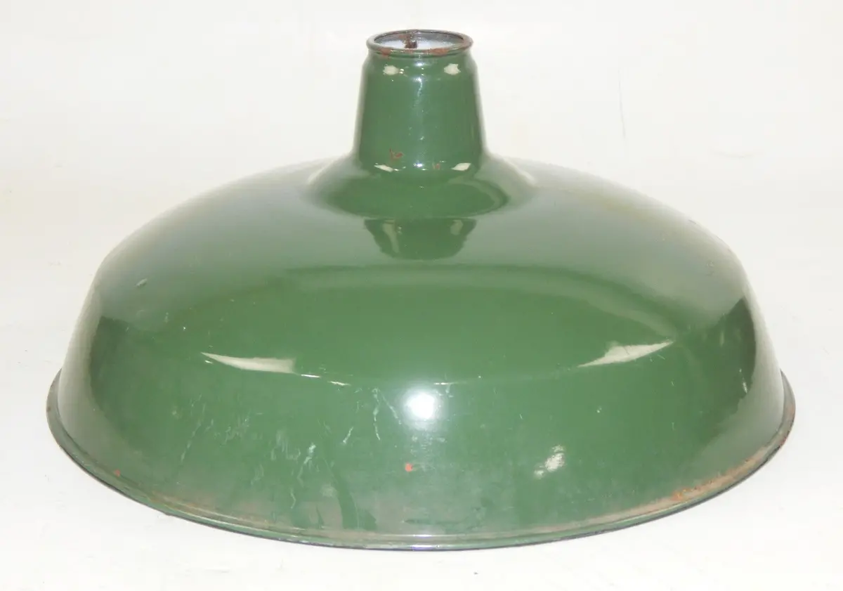Vintage Metal Shop Light Shades Green Porcelain Enamel D=16" Garage Industrial 1