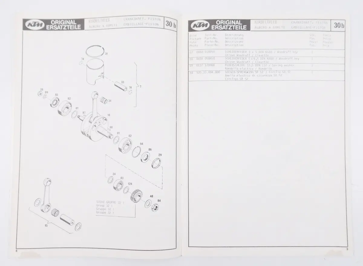 Oem Ktm Motor Typ-56 1979 420Cc Spare Part Manual German English Italian French 2