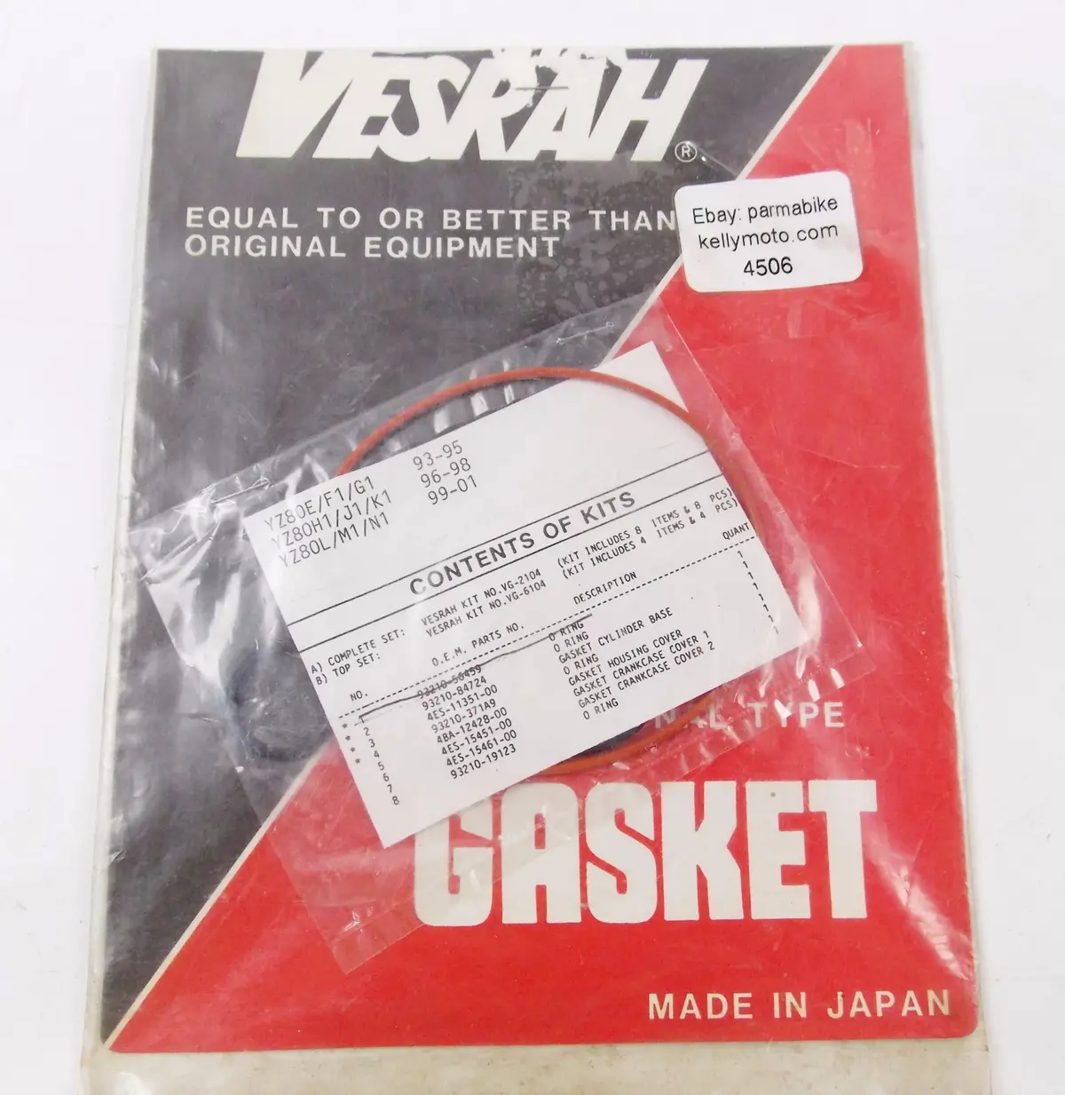 Nos Vesrah Top End Gasket Seal Kit Yamaha 1993-1994-1995 Yz80 EF1G1 Vg-2104 1