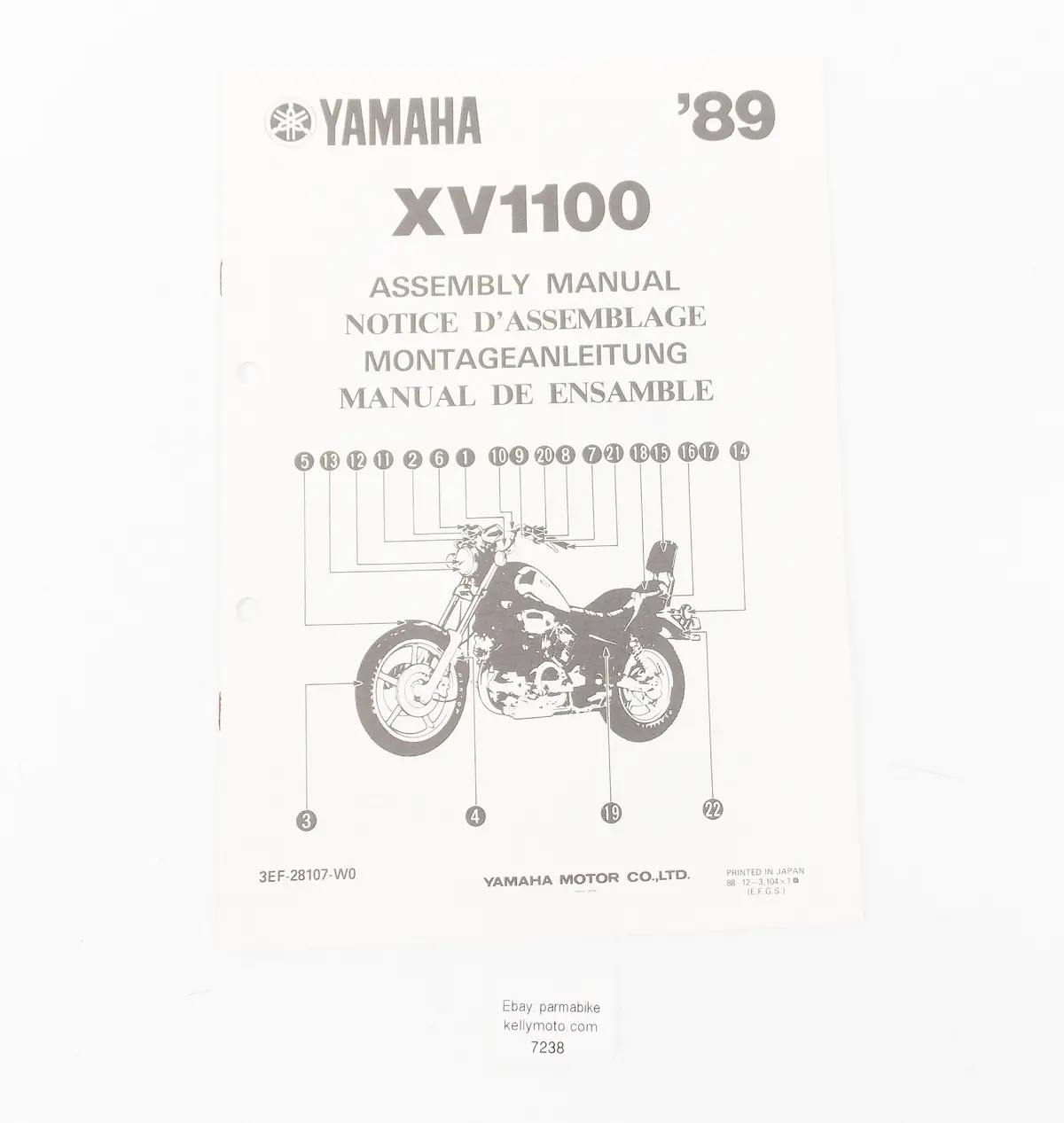 Oem Yamaha 1989 Xv1100 Assembly Manual English, Italian, German 3Ef-28107-W0 1