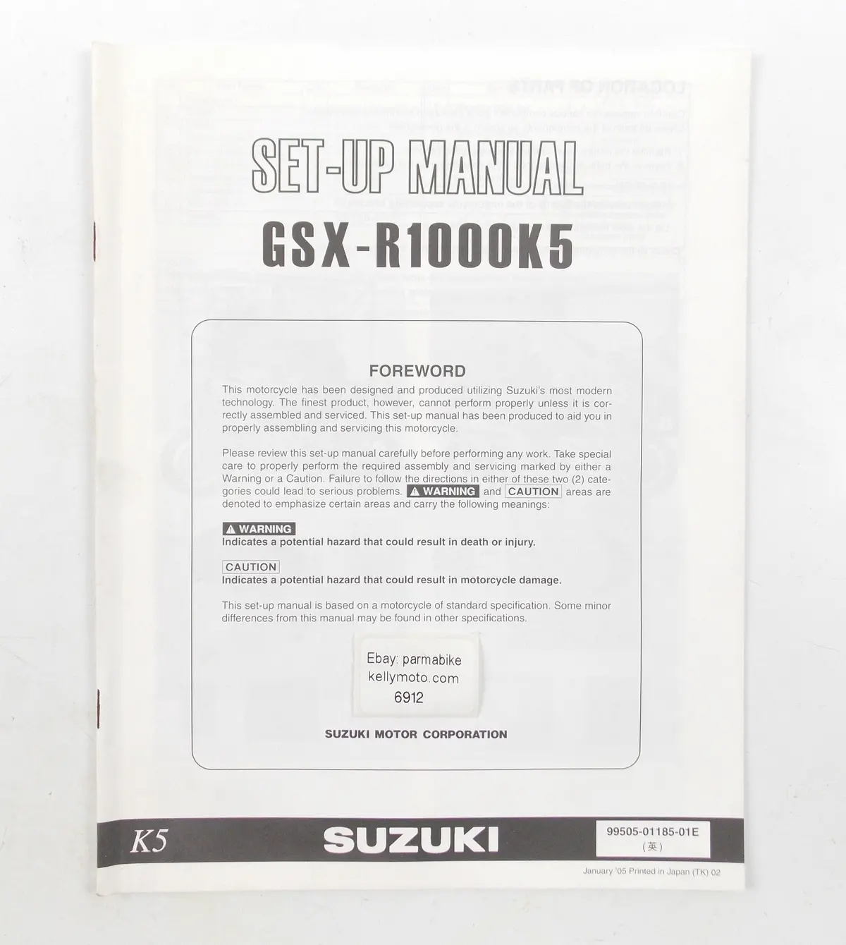 Suzuki 2005 Gsx-R1000k5 Set-Up Manual Brochure Pamphlet English 99505-01185-01E 1
