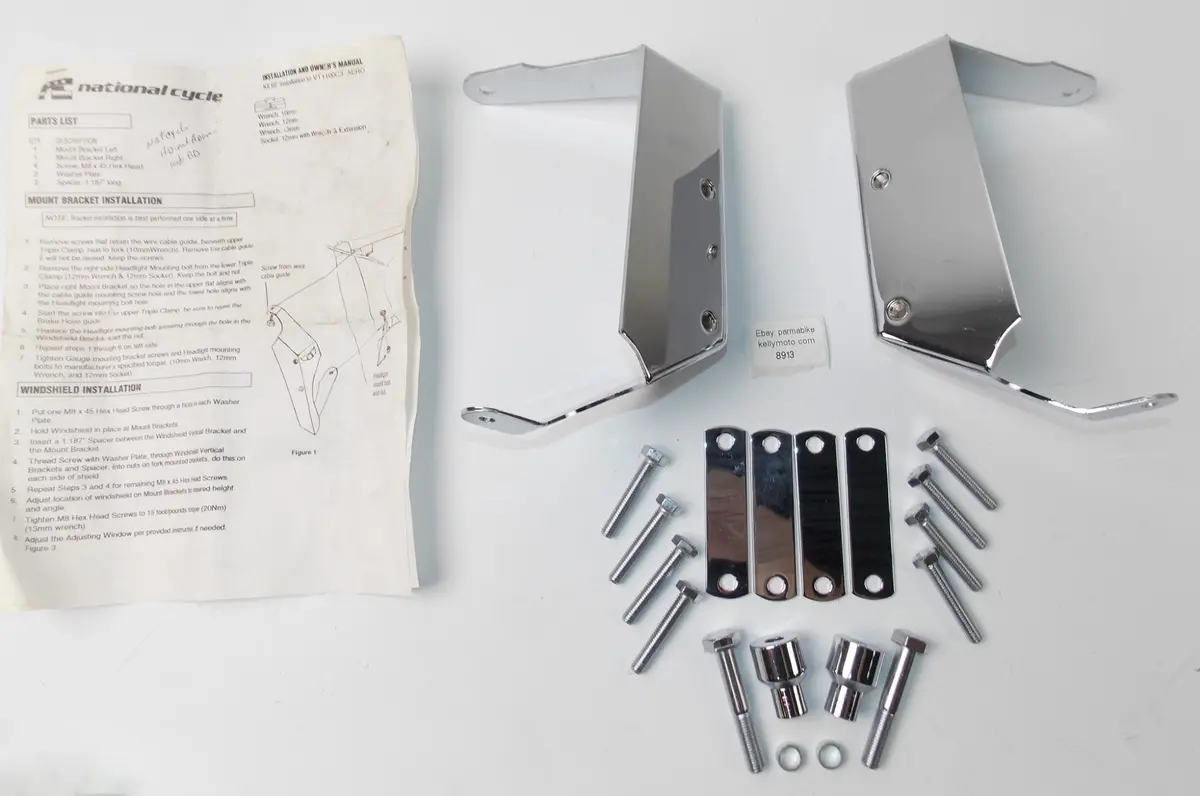 National Cycle Windshield Chrome Bracket Plates Kit Honda Vt1100c3 Aero 553123 1