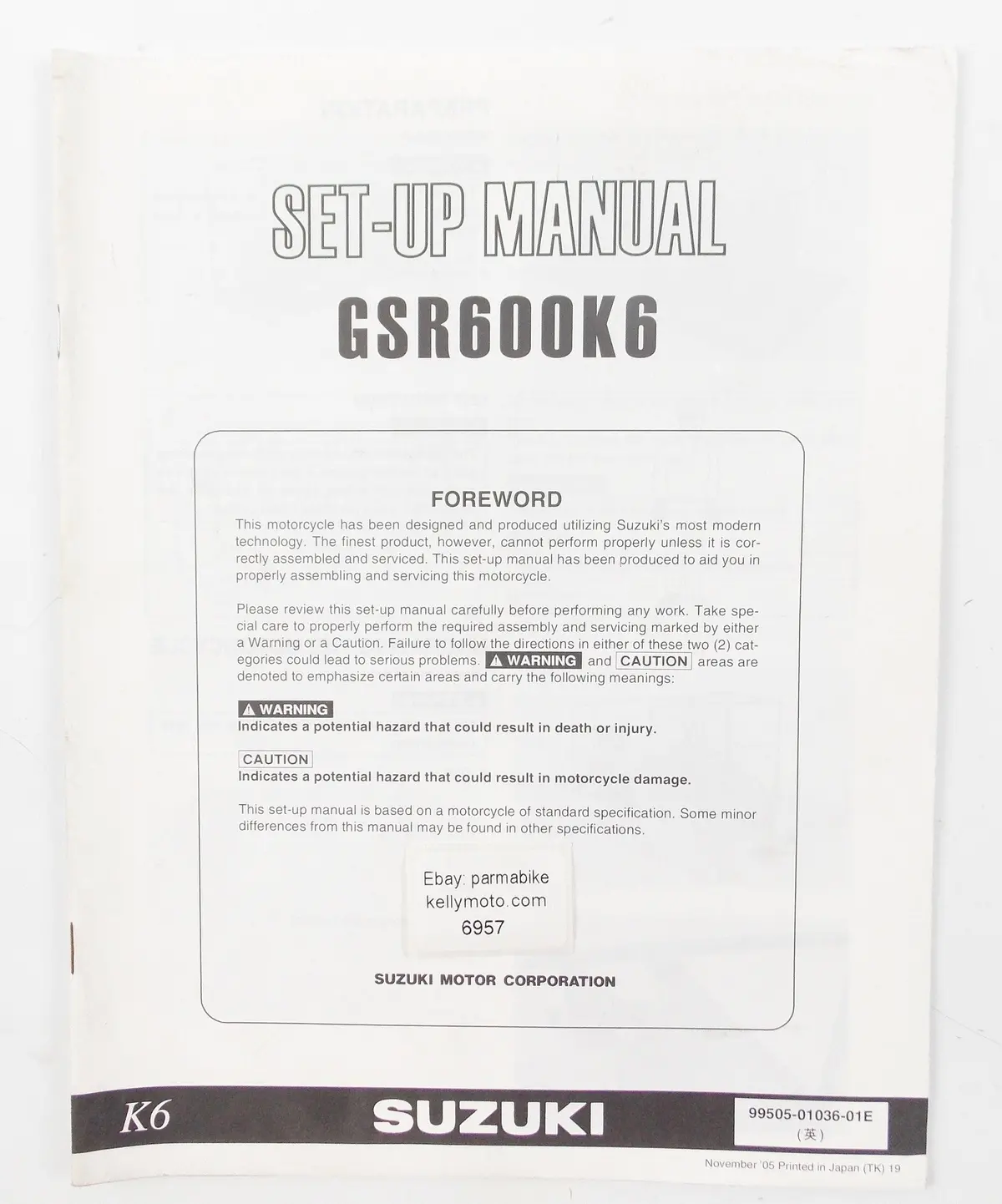 Suzuki 2005 Gsr600k6 Set-Up Assembly Manual Pamphlet Brochure 99505-01036-01E 1