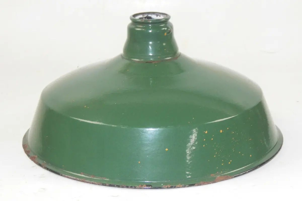 Vintage Metal Shop Light Shades Green Porcelain Enamel D=14" Garage Industrial D 1