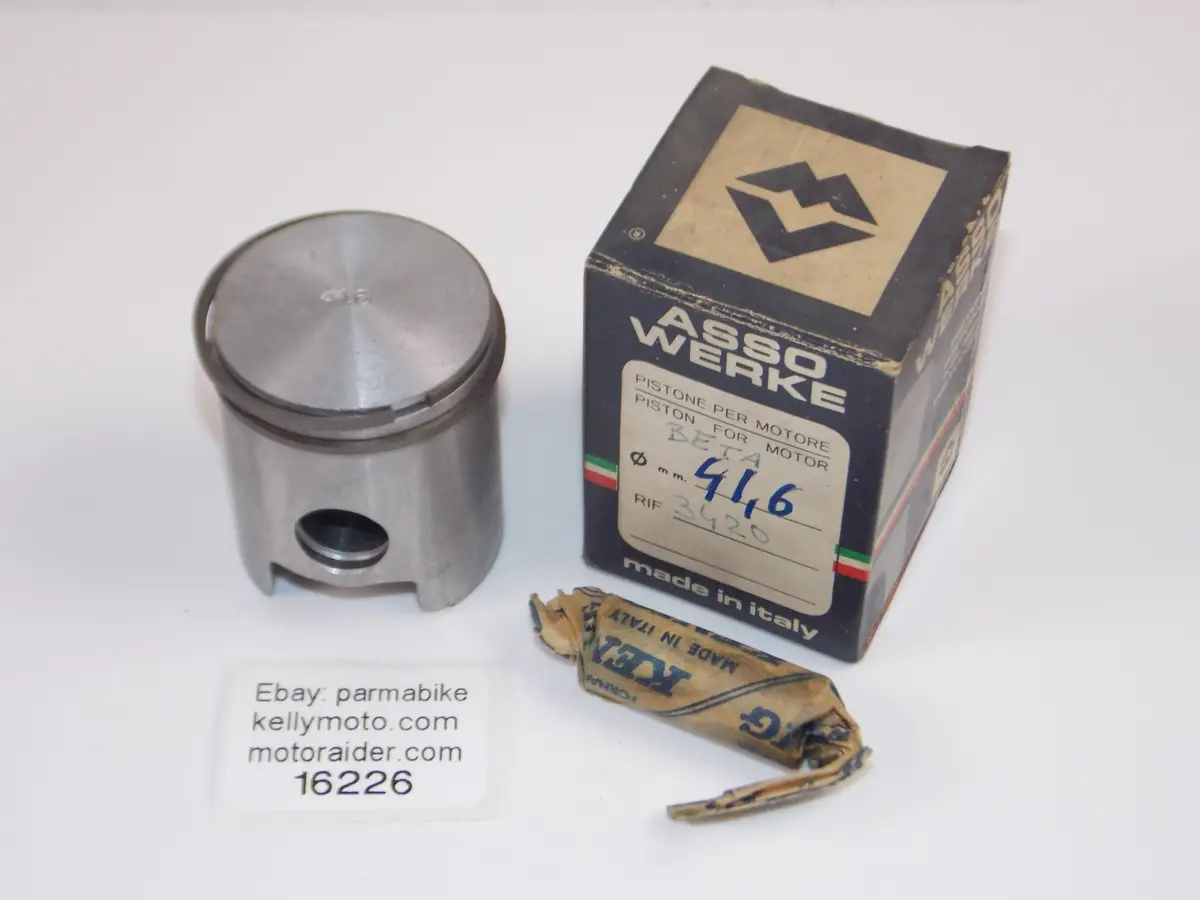 Nos Asso Werke 25-7300 Beta 3420 Piston 41.6 Mm + Rings + 14Mm Pin Vintage 16226 1