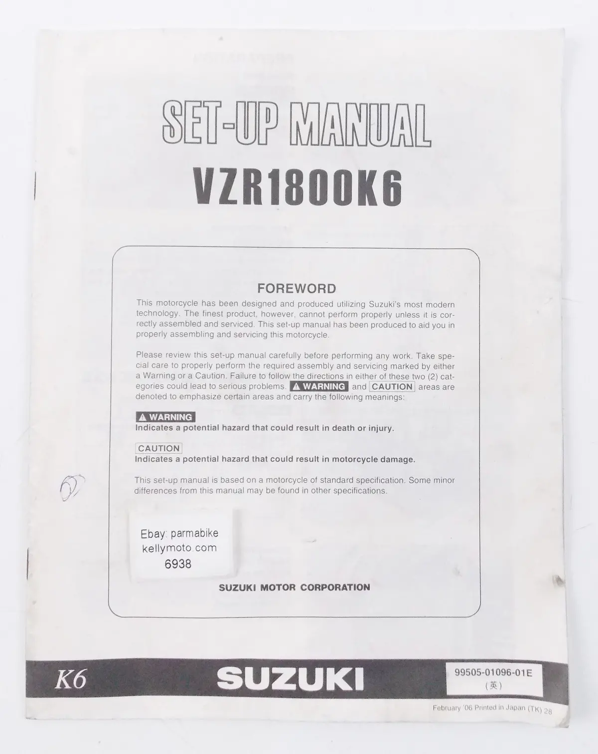 Suzuki Vzr1800k6 Set-Up Assembly Manual Booklet English 99505-01096-01E 1