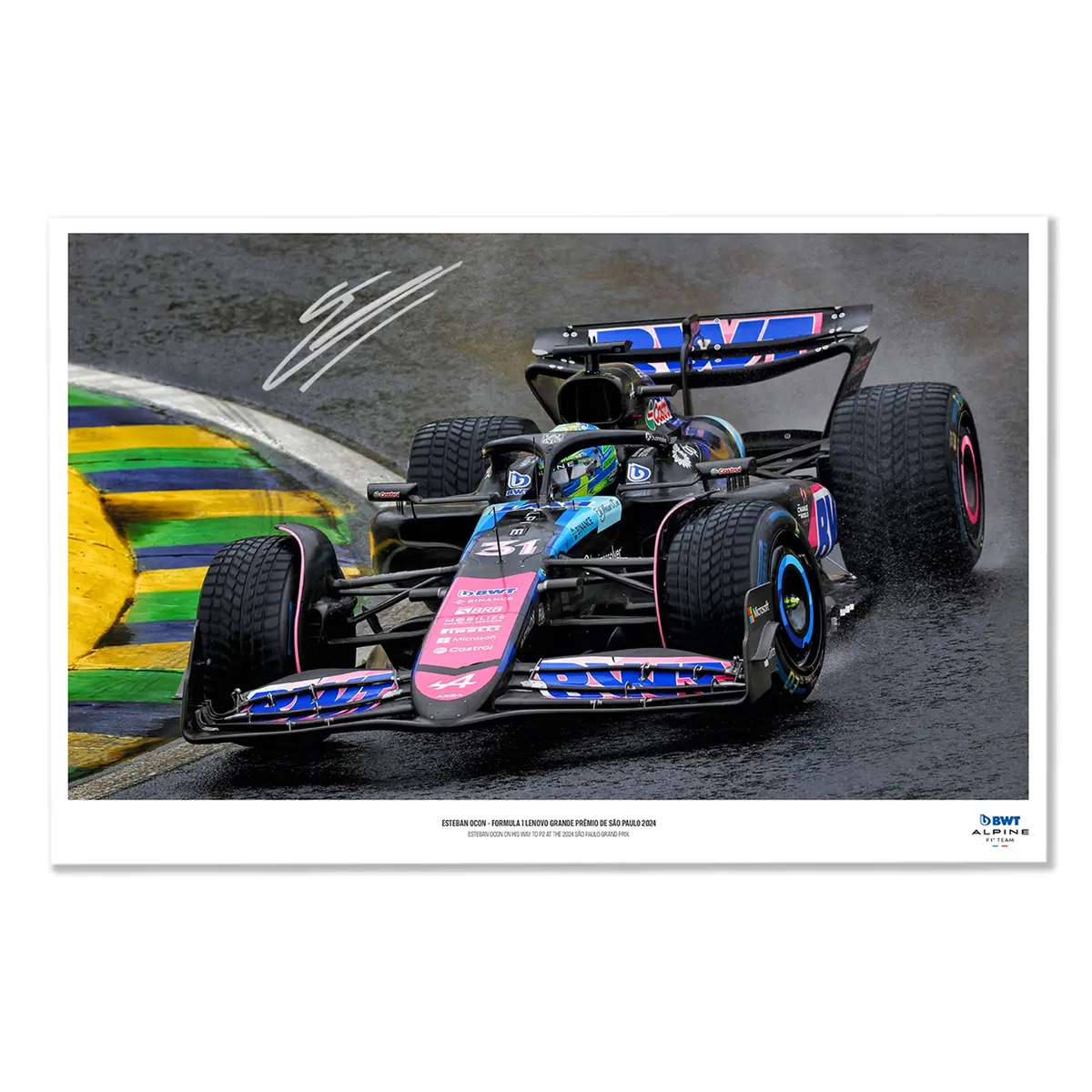 Esteban Ocon 2024 Signed Alpine F1 Team Print - Brazilian Gp 1
