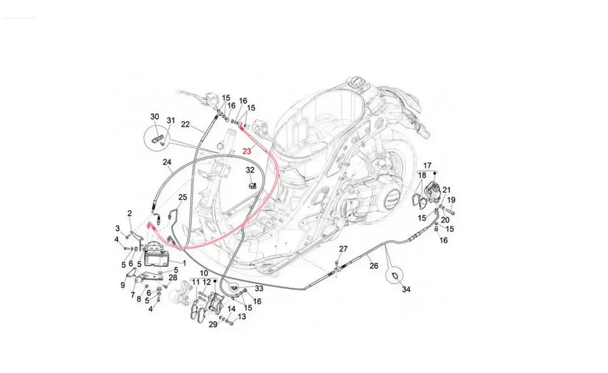 Brake Hose Piaggio For Brake Rear Top | Vespa Gts/Gts Super 125-300Cc (`23-) 1