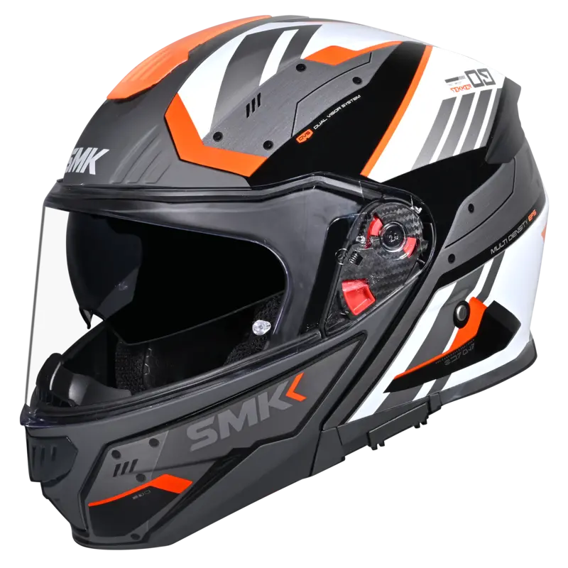 Smk Gullwing Tekker Gl217 Full Face Glossy Black White Orange Motorbike Helmet  (White, Orange) 1