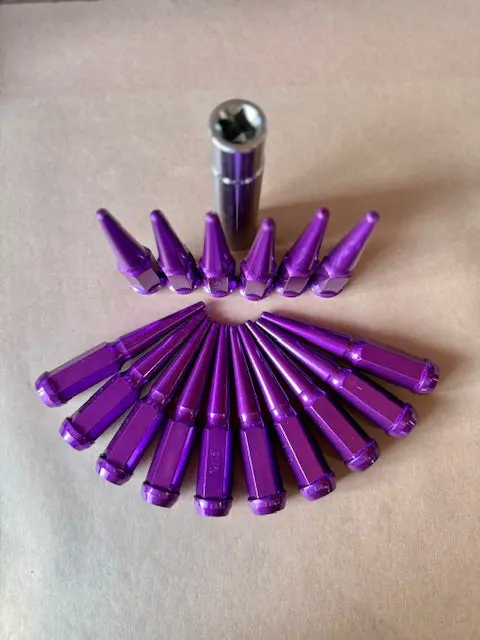 12Mm X 1.5 Candy Purple Spiked Lugnut Set Of 16 With Key (G4) 1