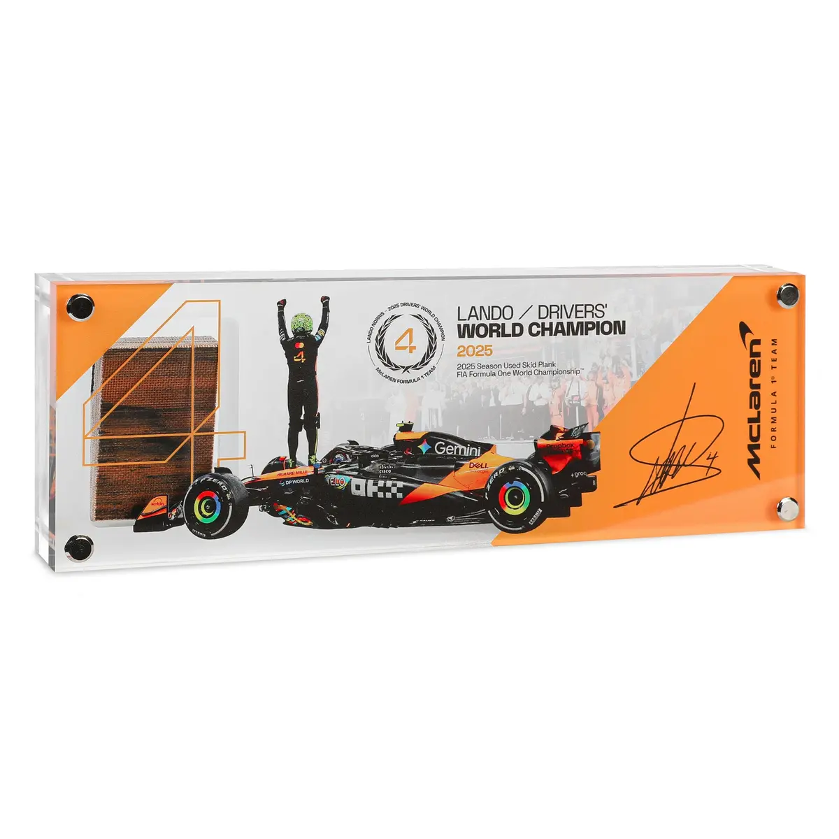 Lando Norris 2025 Grand Prix Used Mclaren Skid Plank Piece In Acrylic - Championship Edition 1