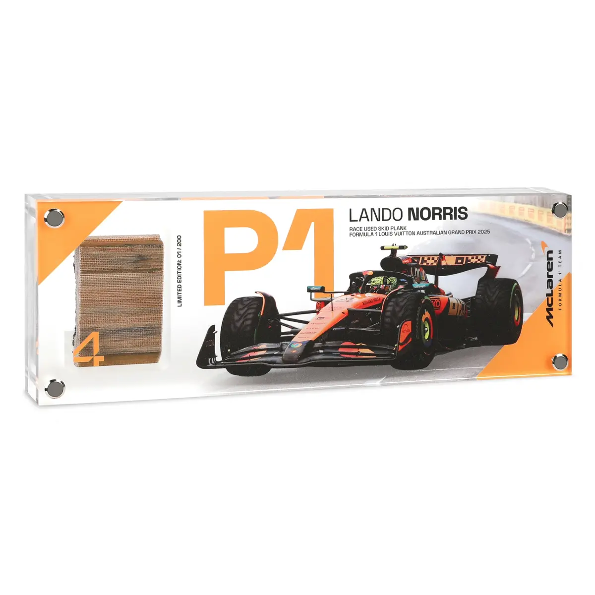 Lando Norris 2025 Grand Prix Used Mclaren Skid Plank Piece In Acrylic - Australian Gp 1
